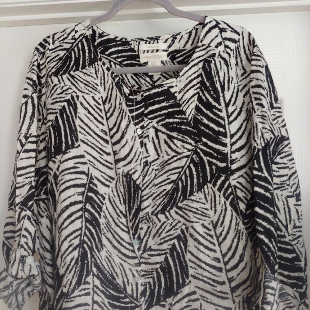 Cynthia Rowley Womens Leaf Print Linen Button Top Business Mature 3X Top - Picture 3 of 12